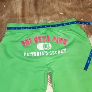 Pink VS. "Phi Beta Pink" Lime Green Shorts. Size: S